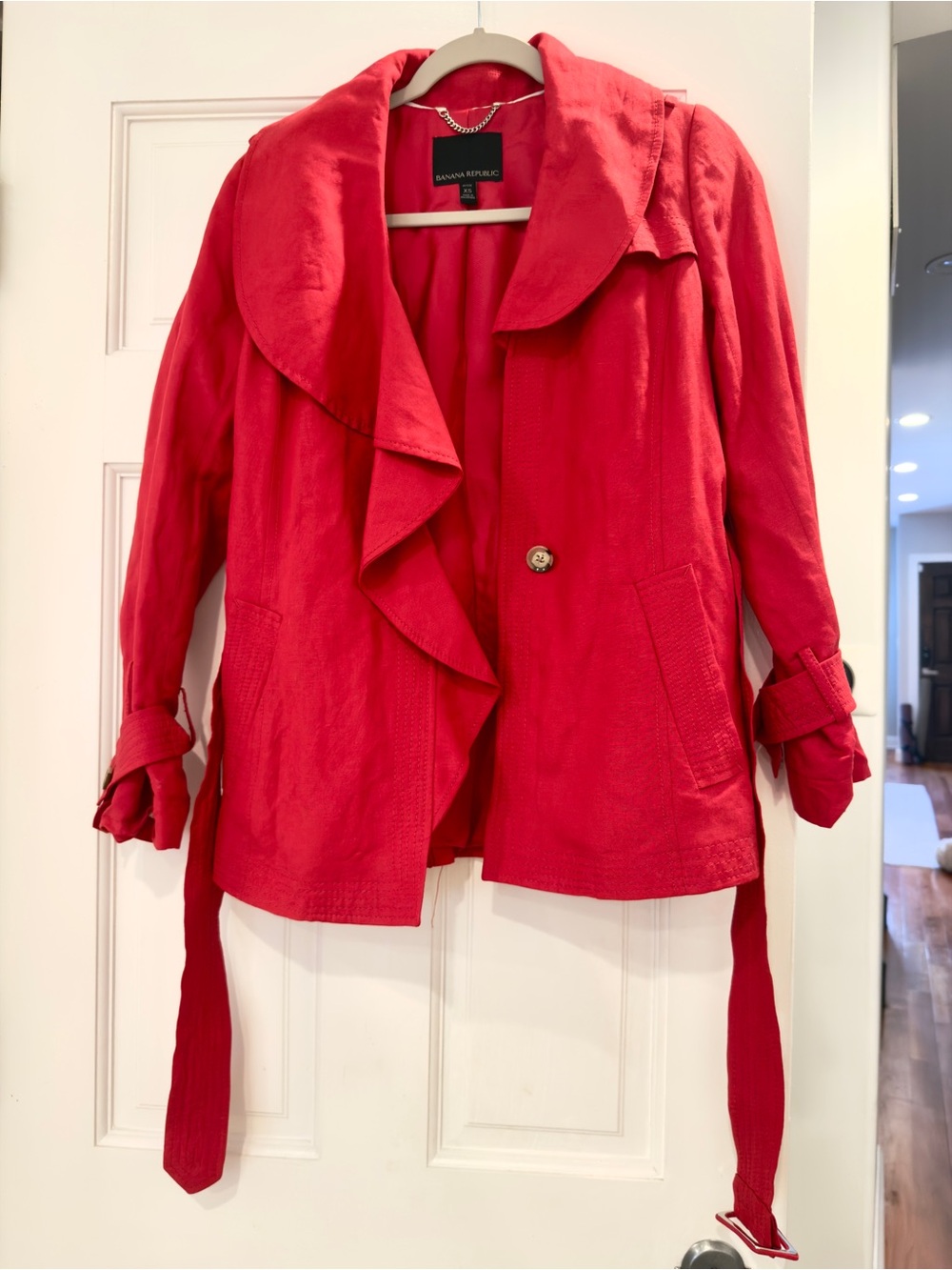 Banana Republic Bright Red Ruffle-Front Trench Jacket